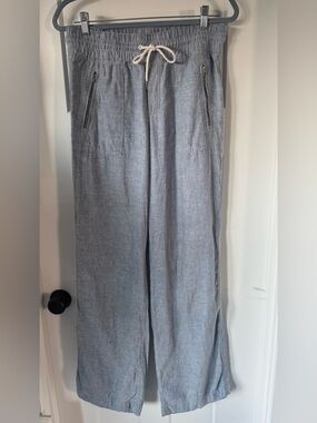 Athleta Cabo Linen Wide Leg Pants Chambray Blue Size 6L